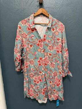 Cupshe Teal and Pink Floral Button-Front Tunic